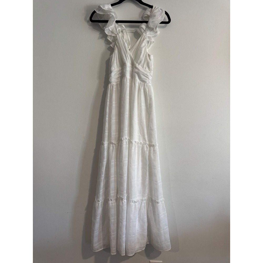 Altar'd State Ruffle Tiered Maxi Dress Women XS White Bridal Coastal cowgirl - Picture 2 of 11